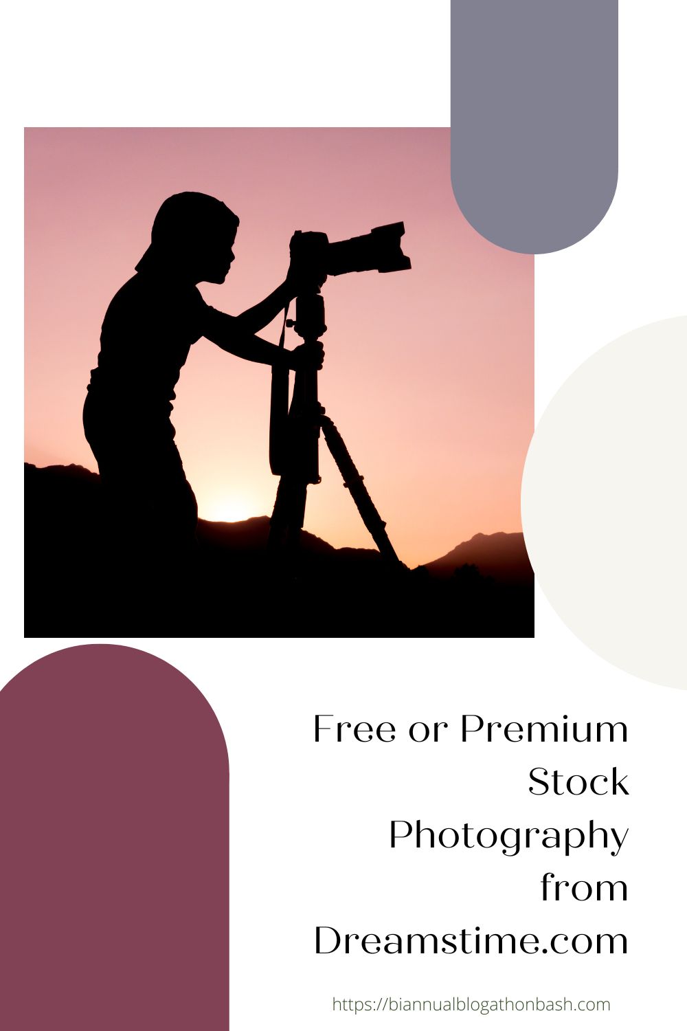 Silhouette of photographer adjusting camera tripod against a colorful sunset background.
