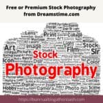 Word cloud graphic highlighting “Stock Photography” in bold red with related terms like lens, film, art, and digital.