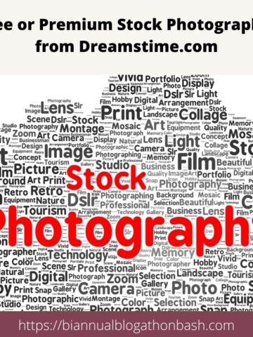 Word cloud graphic highlighting “Stock Photography” in bold red with related terms like lens, film, art, and digital.