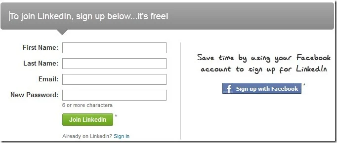 The signup box for LinkedIn.