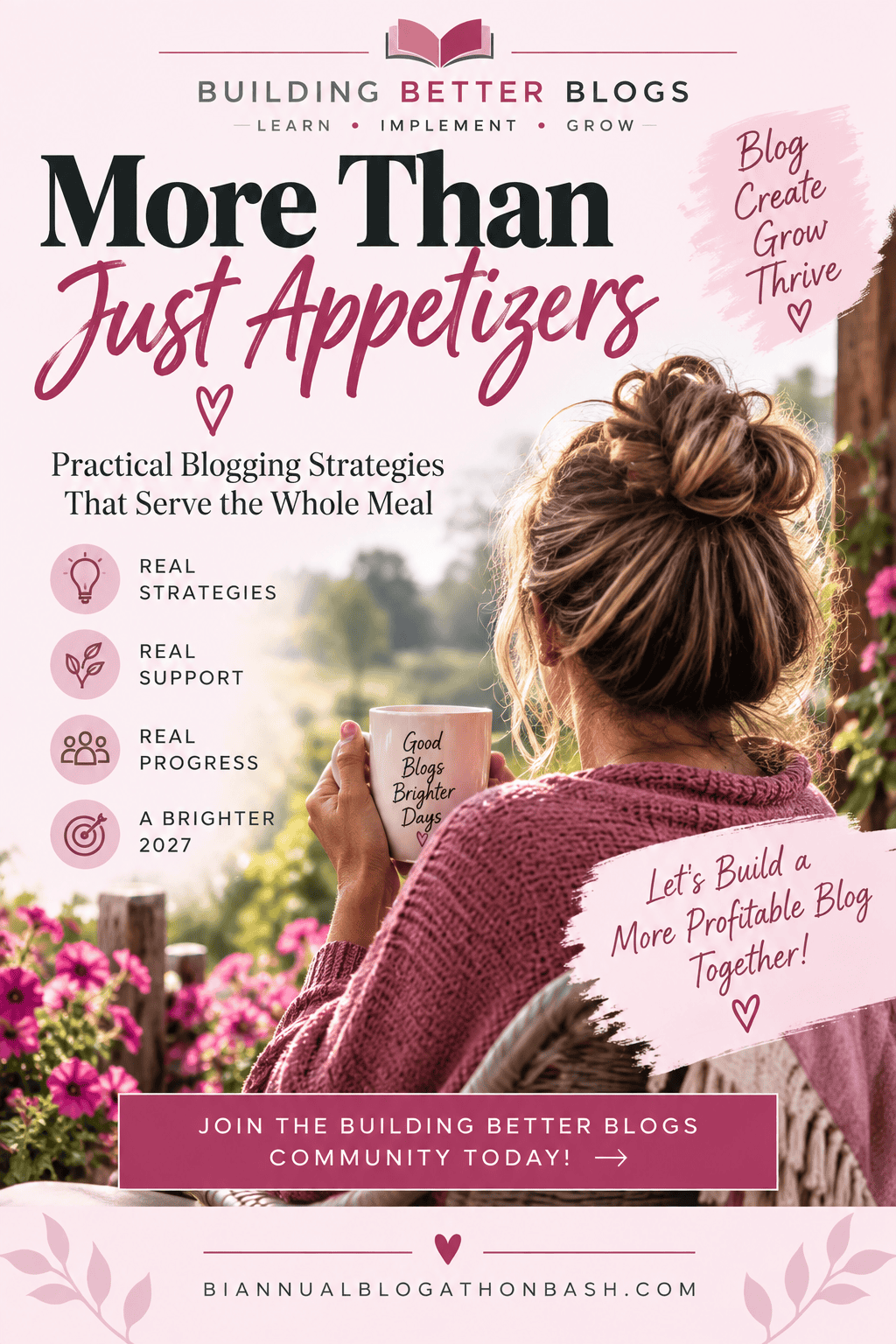 Blogging lifestyle image representing real strategies, support and progress for creators building a more profitable and sustainable blogging business.