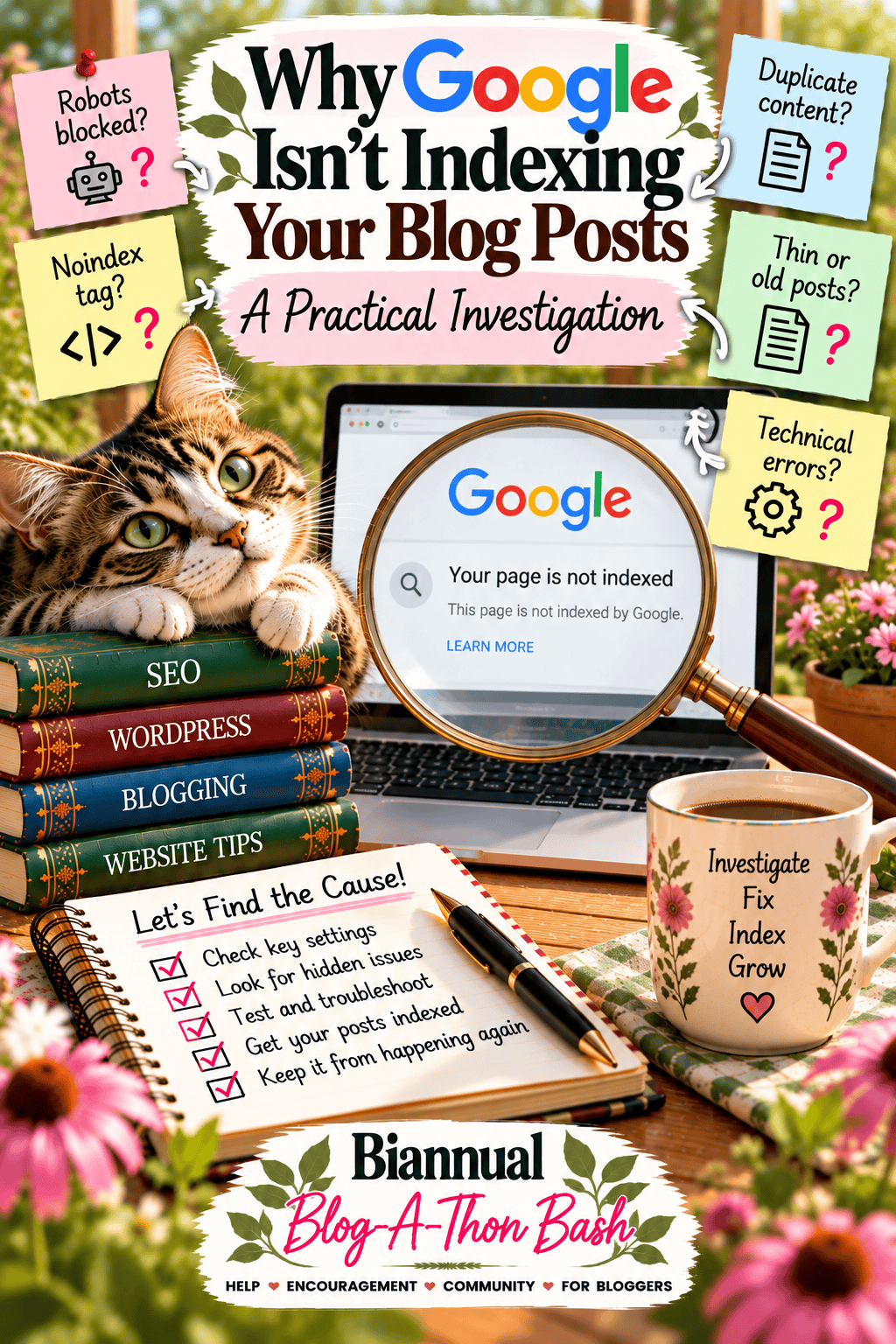 Curiosity Pinterest graphic asking why Google is not indexing your blog posts.