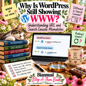 Featured image illustrating wordpress www and search console url mismatches for Biannual Blog-A-Thon Bash
