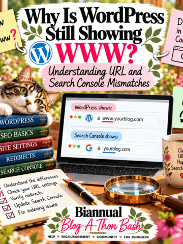 Featured image illustrating wordpress www and search console url mismatches for Biannual Blog-A-Thon Bash